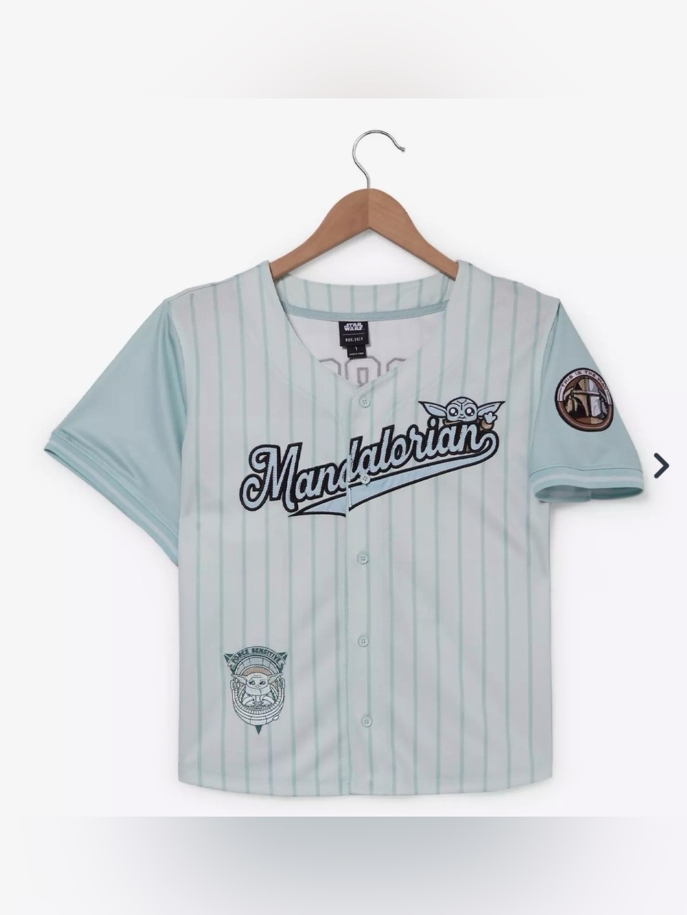 Star Wars Mandalorian Mint Green Striped Crop Baseball Jersey- New